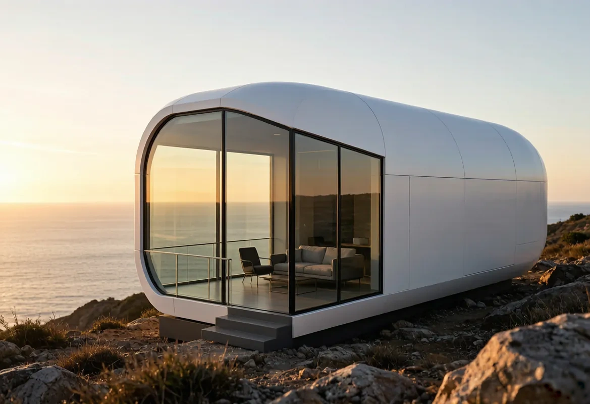 Haishu A50 capsule overlooking the sea on a Spanish hillside