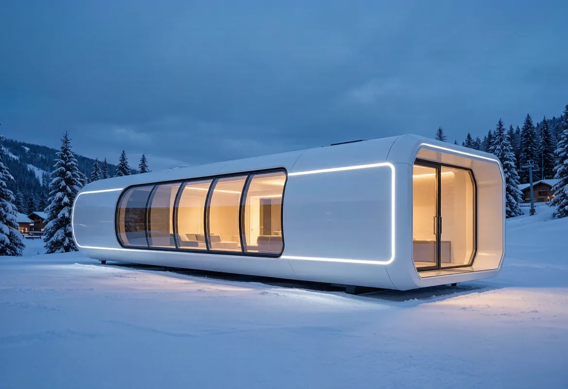 A70 capsule pods at a snowy Alpine resort