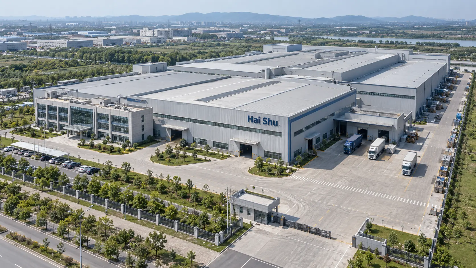 Aerial view of the Haishu capsule home factory in Qingdao Jimo High-Tech Industrial Park